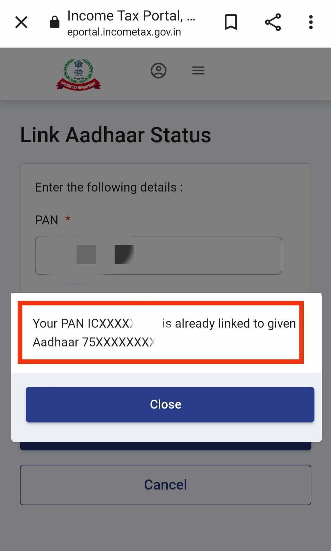 Pan Adhar Link Status